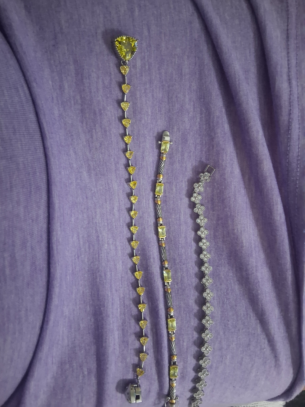 Yellow Gemstone Tennis Bracelet Trio - Yellow, Silver, Clear Lot Siler Plated Vt
